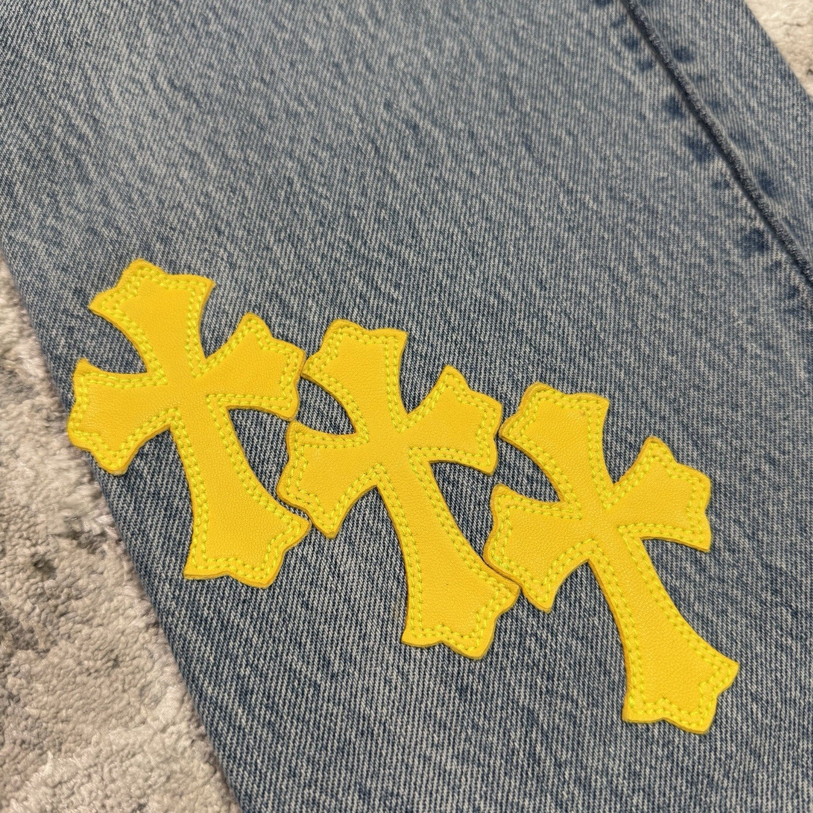 Chrome Hearts Levi 501 Yellow Cross Patch Denim Jeans - Million Dollar Streetwear