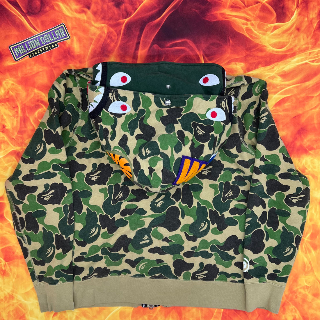 Bape color camo shark double zip up hoodie- XL