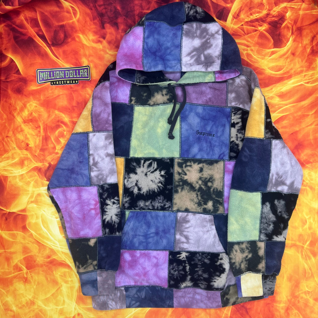 Supreme tie dye patchwork hoodie- L – Million Dollar Streetwear