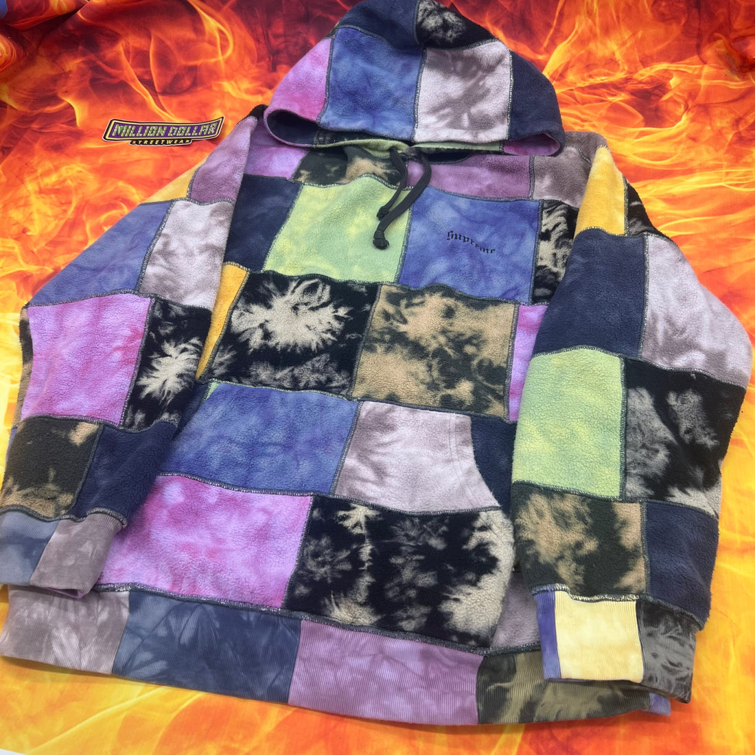 Supreme tie dye patchwork hoodie- L – Million Dollar Streetwear