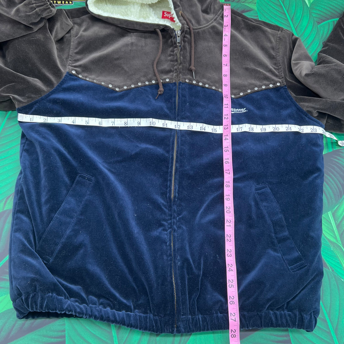 Supreme studded velvet hooded work jacket- M