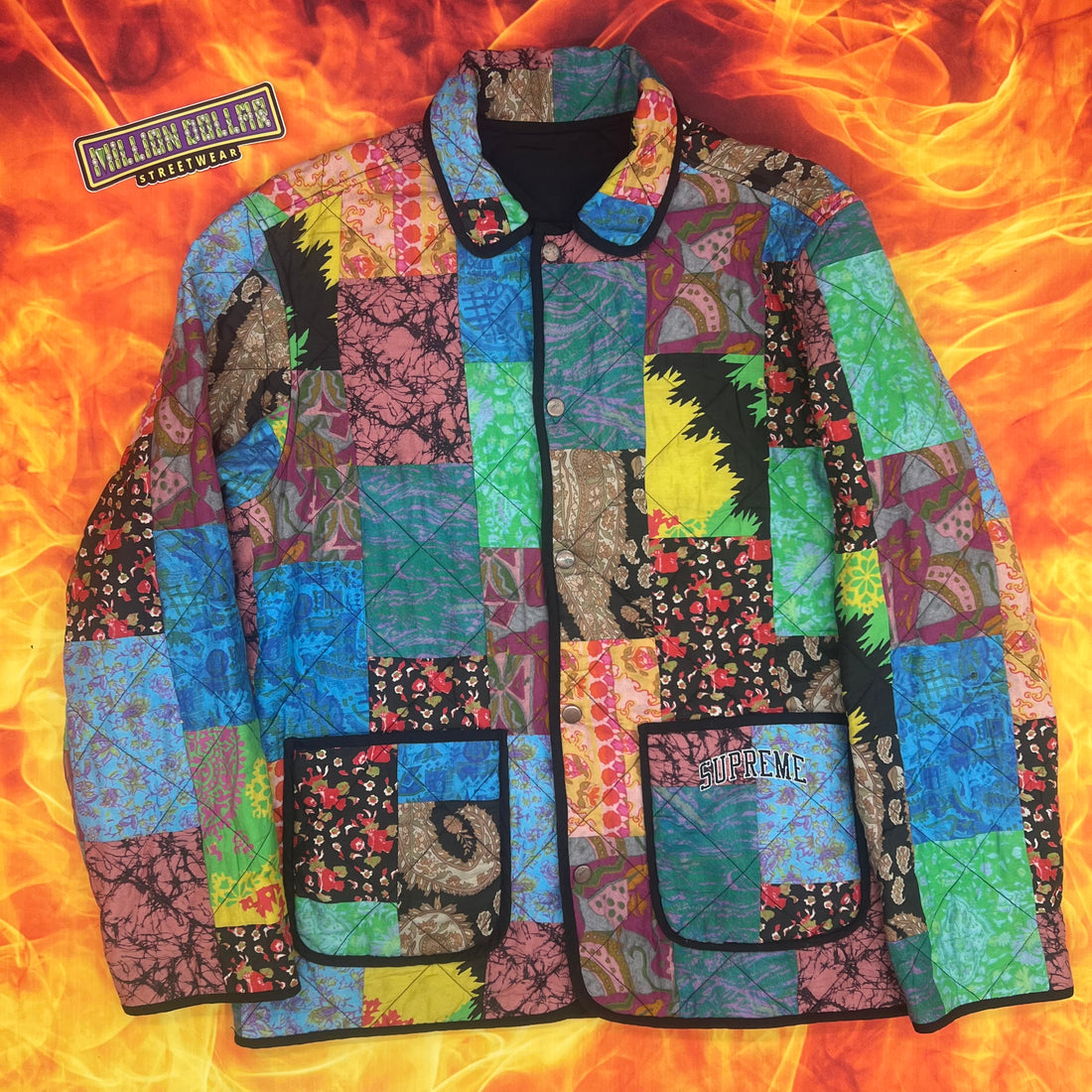 Supreme reversible patchwork quilted jacket- M