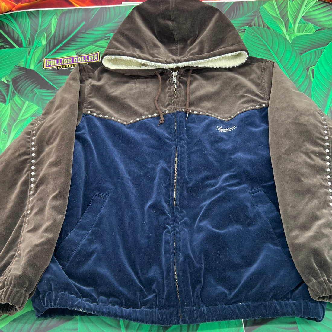 Supreme studded velvet hooded work jacket- M – Million Dollar
