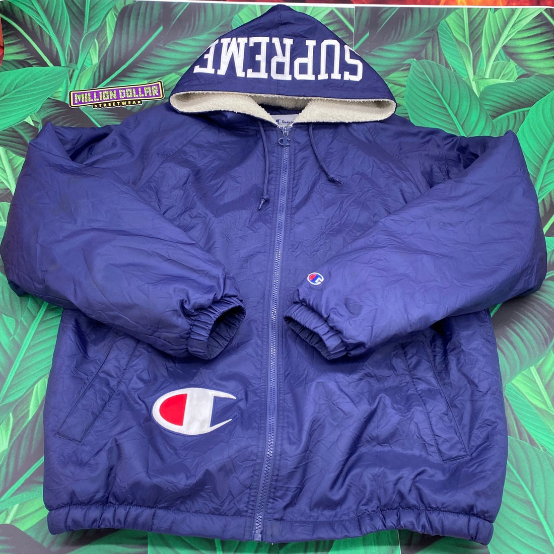 champion Sherpa hooded zip up jacket- L Million Dollar Streetwear