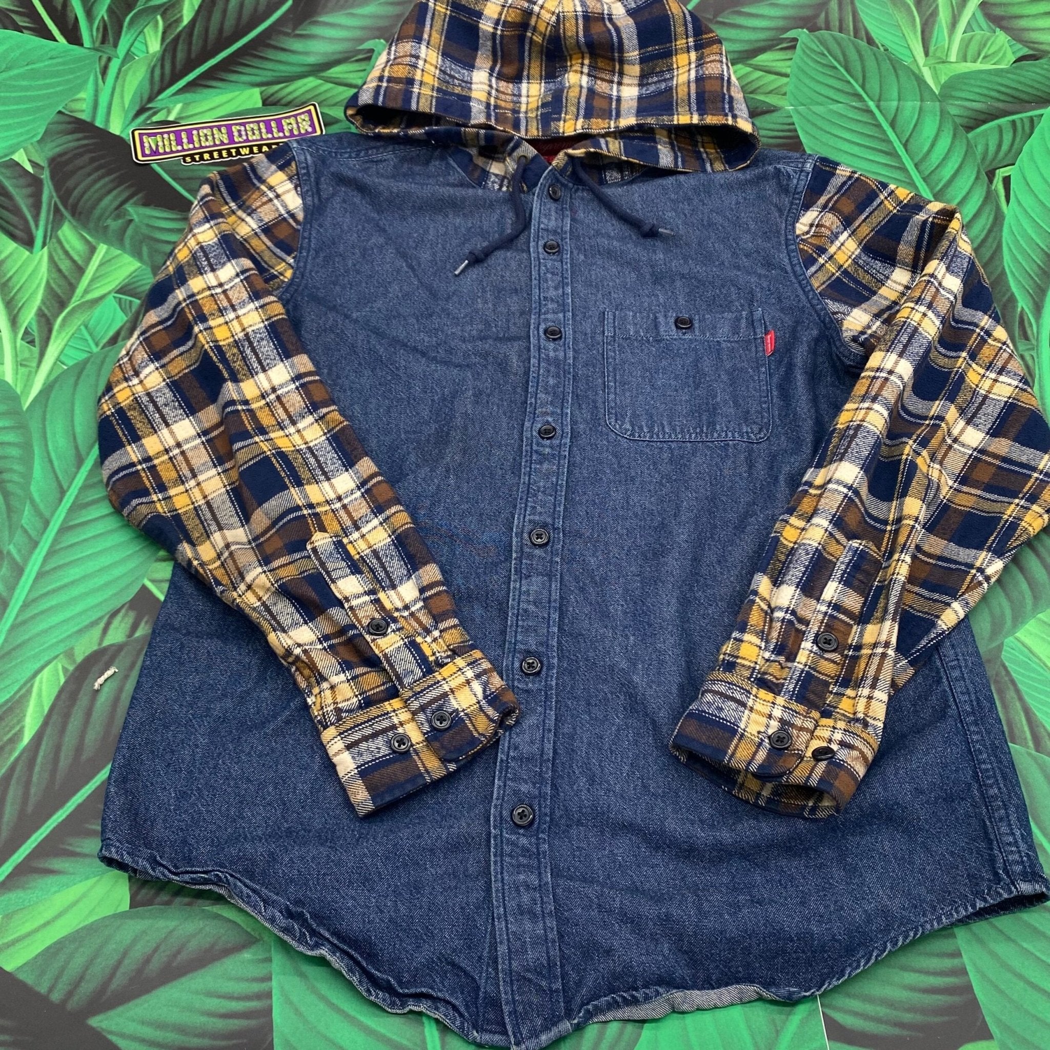 Supreme denim hooded plaid shirt- M – Million Dollar Streetwear