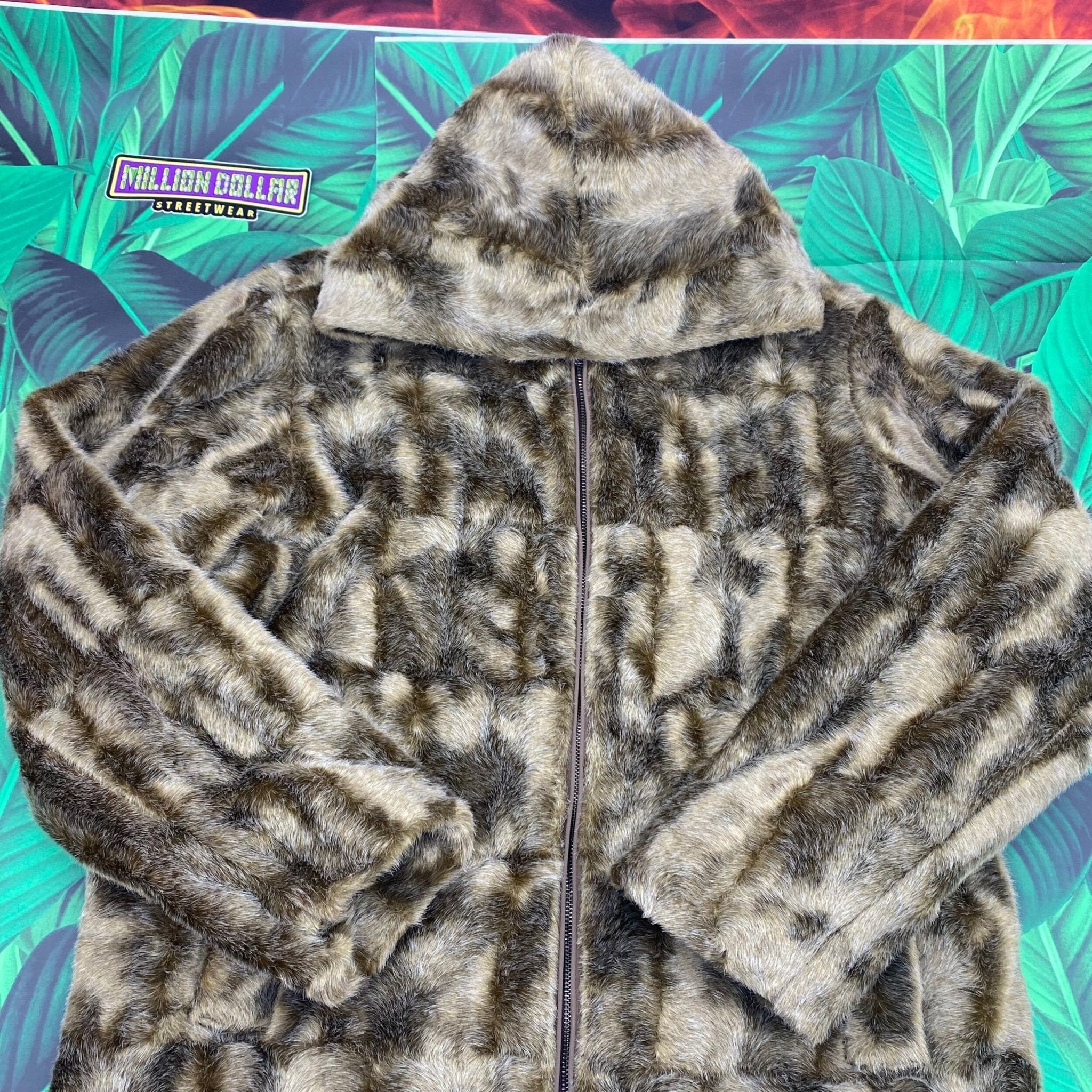 Supreme faux fur hooded zip jacket- L – Million Dollar Streetwear