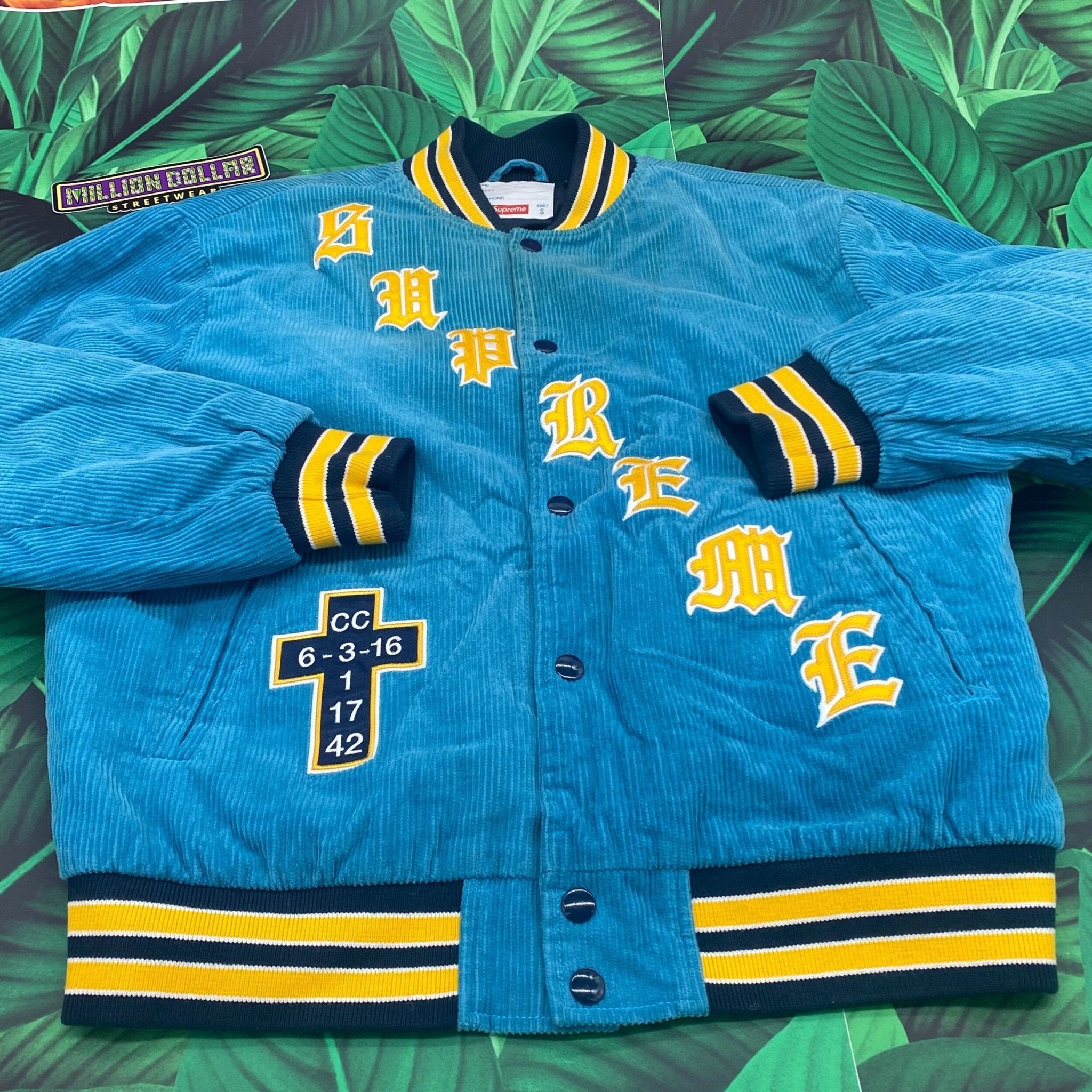 Supreme Old English Corduroy Varsity Jacket | escapeauthority.com