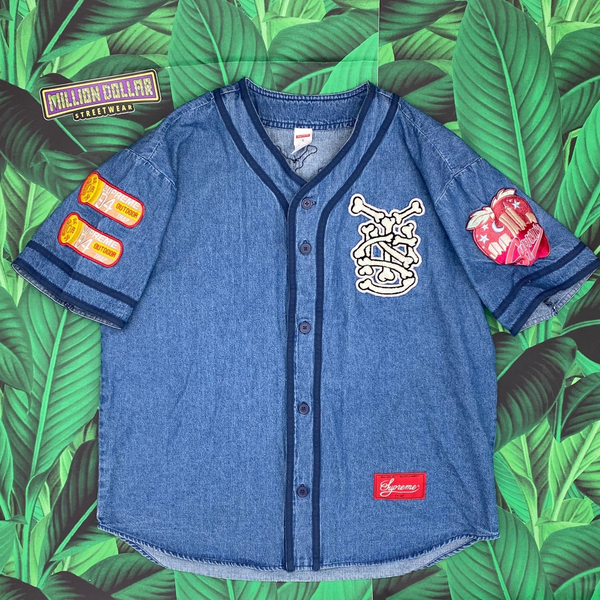 SALEHOT】 Supreme supreme patches denim baseball jerseyの通販 by  shop｜シュプリームならラクマ