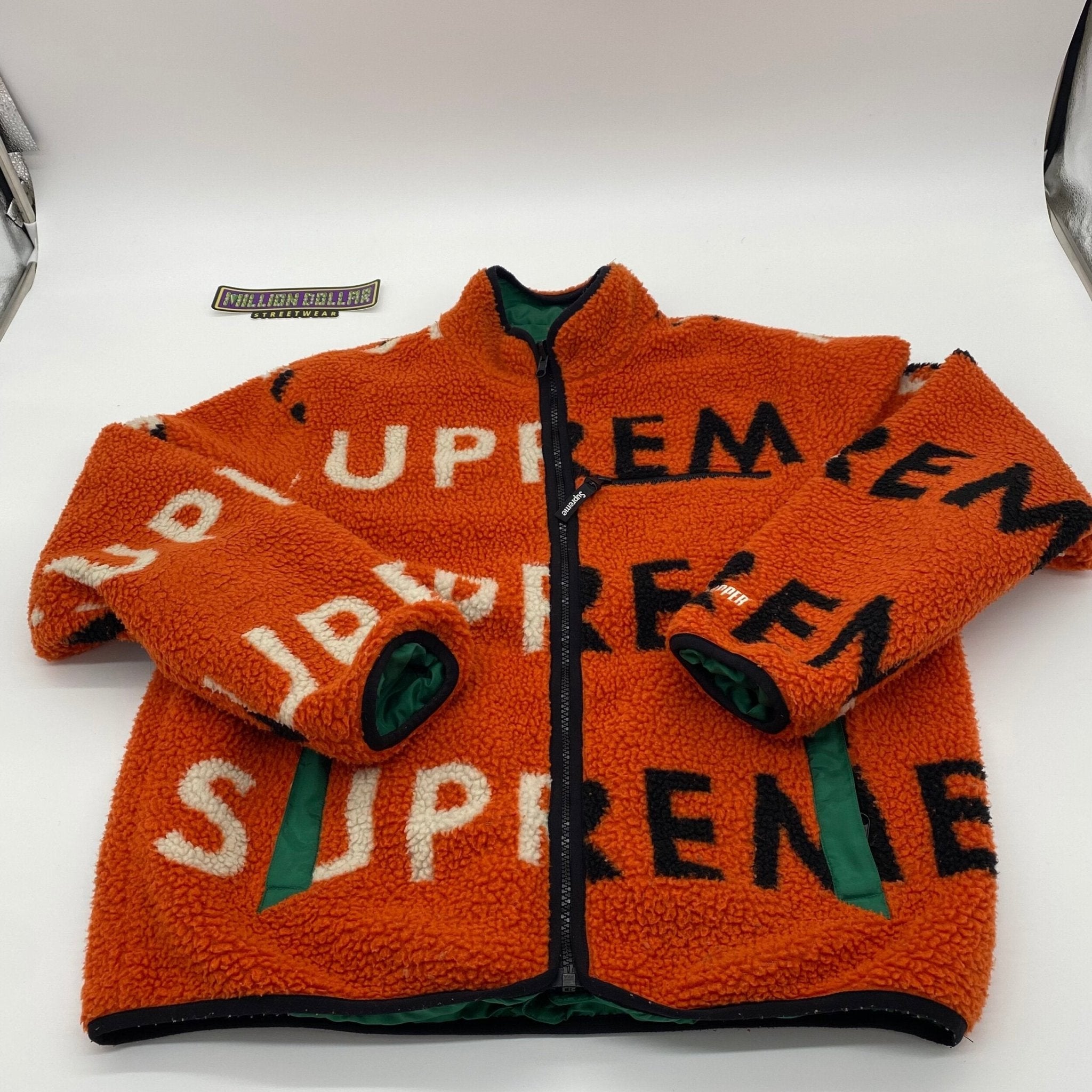 Supreme reversible logo outlet fleece jacket orange