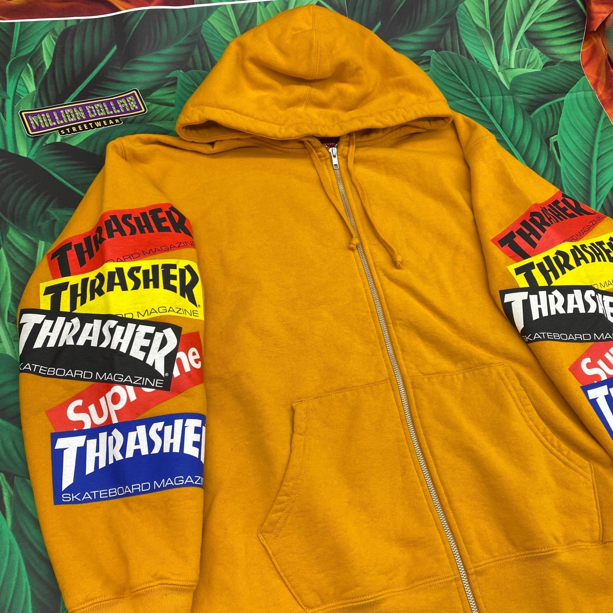 Supreme thrasher multi logo zip up hoodie- L – Million Dollar